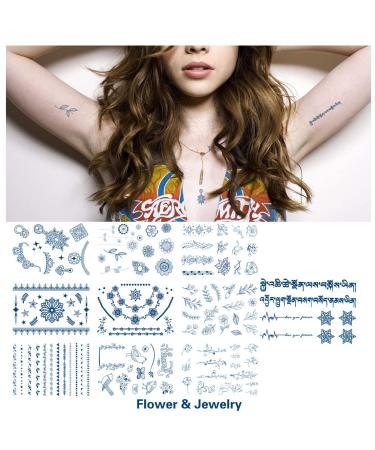 DHAHBHC Semi-permanent Small Hands Temporary Tattoos - 600 Blue Patterns, 2 Weeks Lasting Emoji, Text, Plant & Insect Designs - 50 Sheets - Buy Online on GoSupps.com