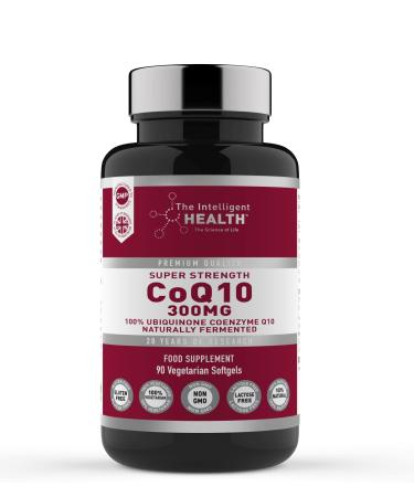 Ubiquinone Coenzyme Q10 300mg Softgel Capsules 90 Super Strength Vegan Friendly Naturally Fermented High Absorption CoQ10 Capsules Made in The UK to GMP Standards by The Intelligent Health 300 MG - 90 Capsules