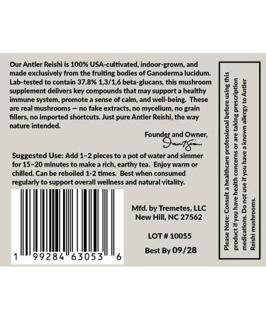 Tremetes Antler Reishi Mushroom Fruiting Body (Ganoderma lucidum) Lab Verified 37.8% Beta-Glucans Adaptogenic Reishi Mushroom Tea Slices for Stress Relief Calm & Vitality Amber Glass Jar - Buy Online on GoSupps.com