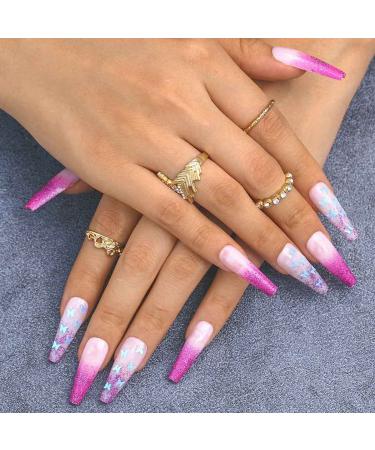 Sethexy Purple Butterfly Coffin False Nails - 24pcs Sparkle Ballerina Acrylic Press-On Nail Tips for Women & Girls - International Shipping Available - Buy Online on GoSupps.com