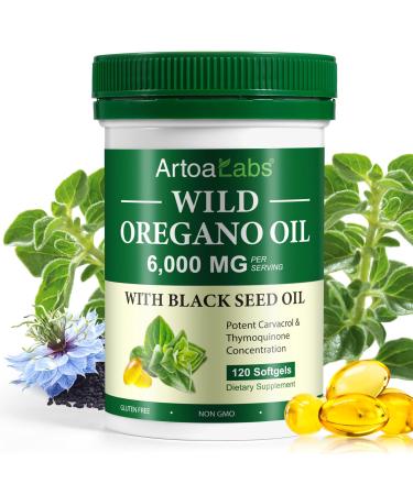 AEBEFBAW Oregano Oil Capsules with Black Seed Oil | 6000mg Organic Oregano Oil Softgels | Aceite de Oregano Health Support | Non-GMO & Gluten Free | 120 Softgels