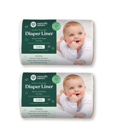 Naturally Natures Bamboo Disposable Diaper Liners (2PK) 200 Sheets Gentle and Soft, Chlorine and Dye-Free, Unscented, Biodegradable Inserts (Set of 2) 200 Liners