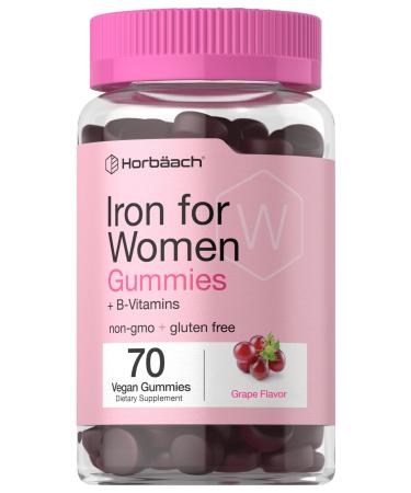 Horb ach Iron Gummies for Women | 70 Count | Grape Flavor | Supplement with B Vitamins Folate and Zinc | Vegan Non-GMO & Gluten Free