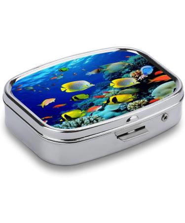 Decorative Tropical Ocean Sea Fish Print Pill Box - 2 Compartment Portable Medicine Organizer for Pocket or Purse - Buy Online on GoSupps.com