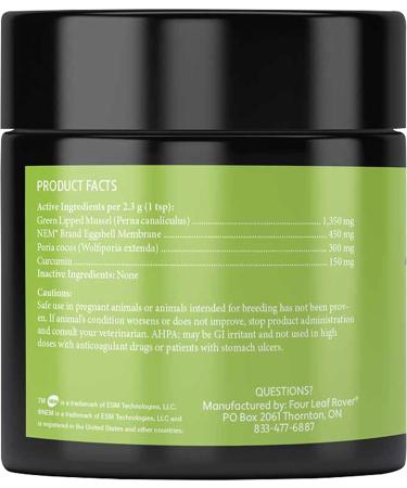 FOUR LEAF ROVER Green Eggs Joint & Mobility Support for Dogs - Vet Formulated with Glucosamine & Chondroitin - Easy to Mix & Delicious - 30-Day Supply - Buy Online on GoSupps.com