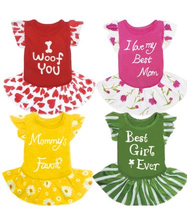 XPUDAC 4 Pieces Dog Dress Girl Dog Clothes for Small Dogs Girl Flower Dog Dresses for Small Dogs Apparel Colorful Small Dog Clothes Female (Small, 4 Flower) Small(5.5-8 lbs) 4 flower