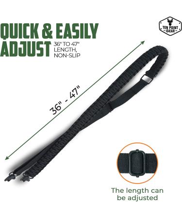 Ten Point Gear Traditional Sling | 2 Points 550 Paracord | Adjustable w/Swivels and Clips | Outdoor & Hunting Use | Multiple Color Options | Survival Essential (Black) - Buy Online on GoSupps.com