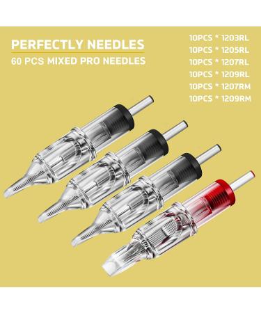 Romlon Tattoo Cartridge Needles - 60Pcs Assorted Standard Sterilized Mixed Tattoo Needles for Tattoo Machine Kits & Supplies - Buy Online on GoSupps.com