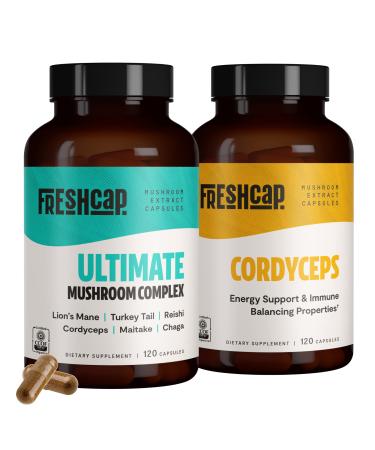 FreshCap Mushrooms Energy Bundle (Cordyceps Capsules and Ultimate Mushroom Complex Capsules)