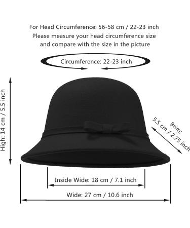 Women's Vintage Black Felt Bucket Hat with Adjustable Bowknot - Suede Wool Bowler Style - Buy Online on GoSupps.com