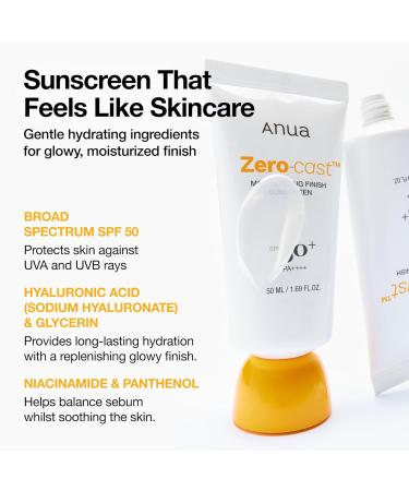 Anua Zero-Cast Moisturizing Sunscreen SPF 50 cran solaire visage hydratant Sans traces blanches Acide Hyaluronique Niacinamide Oil-Free 1.69 fl.oz - Buy Online on GoSupps.com