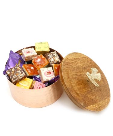 Jaiccha Ghasitaram Copper Metal Jar of Assorted Bites and Cookies|Gift for Diwali Gifts Holi Rakhi Valentine Christmas Birthday Anniversary Her Him|
