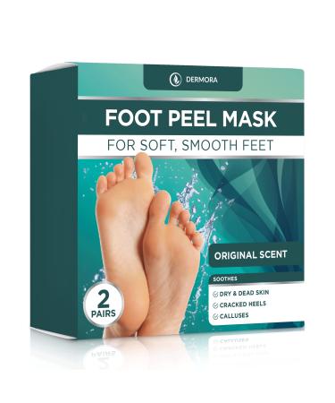 Dermora Foot Peel Mask - 2 Pack of Regular Skin Exfoliating Foot Masks for Dry, Cracked Feet, Callus, Dead Skin Remover - Feet Peeling Mask for Soft Baby Feet, Original Scent Original 2 Pair