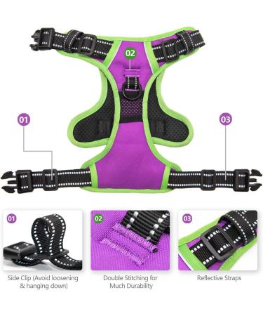 Phoepet Reflective Dog Harness - Adjustable & Durable with Training Handle | Violet L (Neck 16-24 Chest 22-33) | International Shipping Available - Buy Online on GoSupps.com