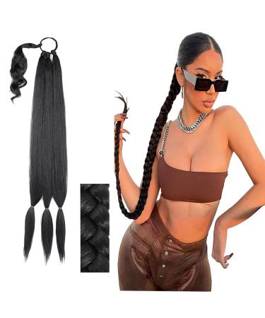 32inch Long Braid Ponytail Extension Straight Sleek Wrap Around Braid Hair Extensions Ponytail Synthetic Hair Pieces for Women Girls (Natural Black)