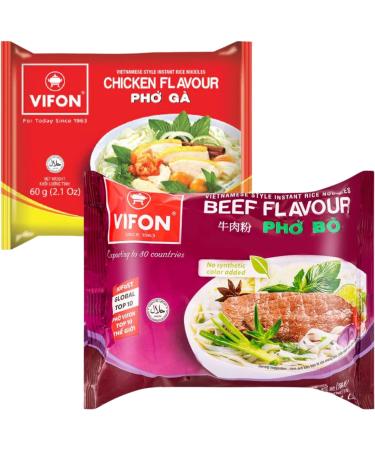 Vifon Vietnamese Style Instant Rice Noodles Beef & Chicken Flavour (Pho Bo & Pho Ga) 60g (Pack of 20) - Buy Online on GoSupps.com