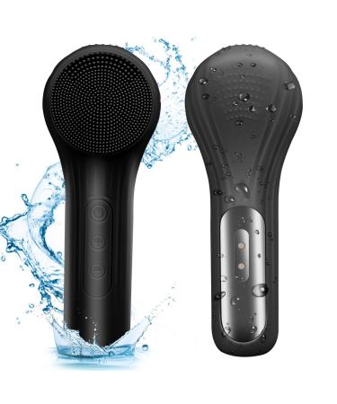 Silicone Face Scrubber Exfoliator Silicone Face Wash Brush for Men & Women Ipx7 Waterproof Rechargeable Facial Cleaner for Deep Cleansing Exfoliating Massage Face Scrubber (Black)