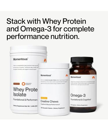 Momentous Creatine Chews - Creapure Creatine Monohydrate - Supports Strength, Lean Muscle, & Recovery for Men & Women - NSF Certified for Sport - 150 Chewable Tablets - Mango - Buy Online on GoSupps.com