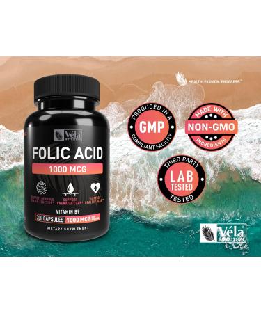 V la Folic Acid Supplement | 1000mcg Per Serving | 200 Capsules | Heart Health & Prenatal Support | Non-GMO | 3rd Party Tested - Buy Online on GoSupps.com