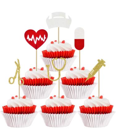 48 Pieces Nursing Cupcake Toppers Nurse Graduation Cupcake Toppers Rn Themed Cake Picks for Nurse Themed Party Cake Decoration