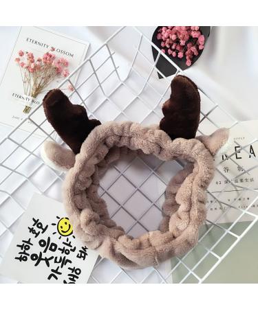 Deer Antler Spa Headband for Women - Soft Coral Fleece Hair Band for Face Washing and Makeup - Christmas Elk Gift - Buy Online on GoSupps.com