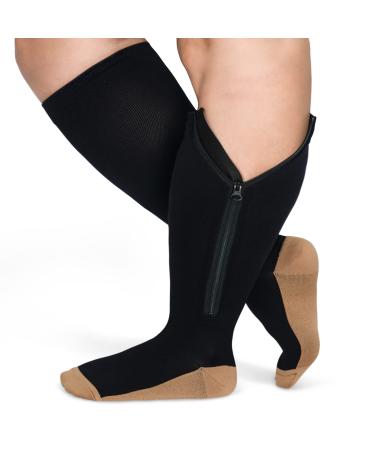 TheraMagic Zipper Compression Socks for Men & Women 20-30mmHg Closed Toe Graduated Copper Zippered Compression Stocking 3XL Black