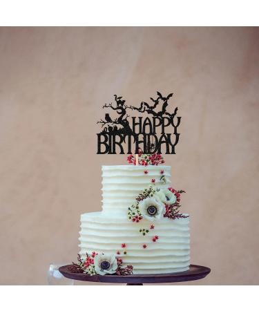 Ferastar Halloween Happy Birthday Cake Topper Spooky Haunted House Black Glitter Cake Supplies Creepy Birthday Themed Party Decor Black Glitter - Buy Online on GoSupps.com