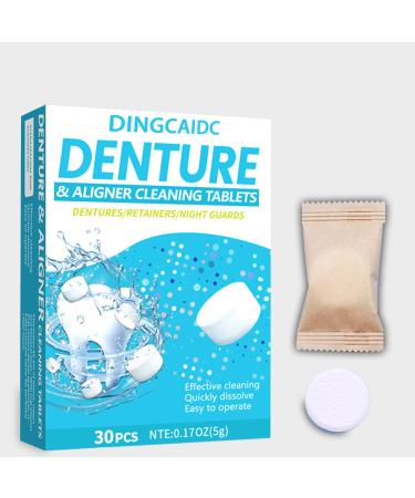 Denture & Aligner Effervescent Cleaning Tablets - 30 Count (0.17 oz Each) Deep Cleaning Antibacterial Removes Stains & Odors Safe for Dentures Retainers Night Guards & Dental Appliances