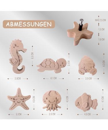 Coffelli Marine Animals Furniture Buttons - 6 Pack Wooden Knobs for Children's Rooms & Drawers | Beech & Birch Wood - Buy Online on GoSupps.com