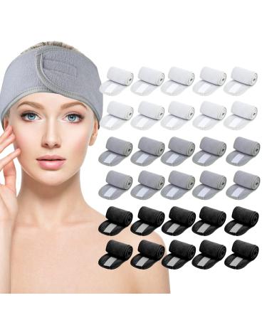 30 Spa Facial Headband For Washing Face - Grey & White & Black Hair Band Hair Spa Wrap - Towel Headbands For Women Girls Makeup Washing Face Skincare Routine Bath Gym Sports