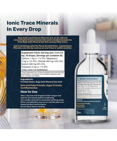 Baja Gold Liquid Ocean Trace Mineral Drops - Ionic Electrolyte Drops for Drinking Water & Food Flavor Enhancement - Mineral-Rich Saline Solution & Oral Cleanse - 4 fl oz, 30-Day Supply 4 Fl Oz (Pack of 1) - Buy Online on GoSupps.com