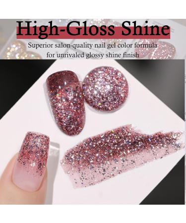 Glitter Gel Nail Polish 15ML Rose Pink Glitter Gel Polish Sparkle Nail Gel Varnish Soak Off UV LED Pink Gel Nail Polish Nail Gel Polish Nail Art Starter Manicure Salon DIY at Home - Buy Online on GoSupps.com