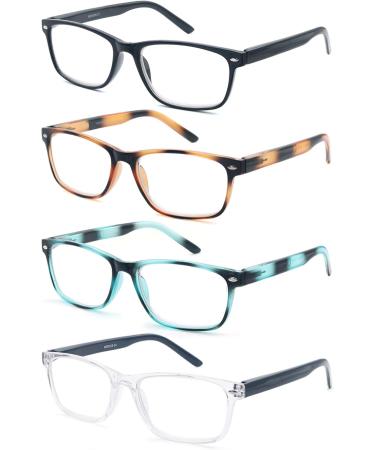 HEEYYOK 4 Pack Reading Glasses +3.00 | Fashion Rectangular Comfortable Spring Hinge Specs for Men/Women - 4 Mixed Colors - Buy Online on GoSupps.com