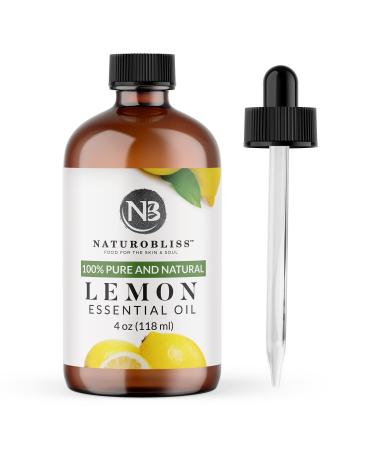 NaturoBliss 100% Pure Lemon Essential Oil Therapeutic Grade Premium Quality (4 fl. oz) with Glass Dropper, Perfect for Aromatherapy