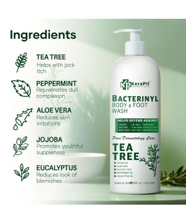 Bacterinyl Tea Tree Oil Body Wash - Antibacterial & Antifungal Support for Ringworm Body Odors Athlete s Foot & Acne Helps Soothe Itchy Dry Skin - Made in USA (16 fl oz x 2) Tea Tree & Eucalyptus - 2Pk 16 Fl Oz (Pack of  - Buy Online on GoSupps.com