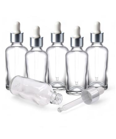Clear Glass 50ml Dropper Bottle - Aromatherapy DIY Beauty Arts Crafts - Create Personalized Spa Products - Versatile Craft and Skincare Solution for DIY Enthusiasts (Silver/White Pipette - 6)