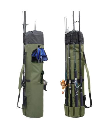 Allnice Durable Canvas Fishing Rod & Reel Organizer Bag Travel Carry Case Bag- Holds 5 Poles & Tackle Khaki Green - Buy Online on GoSupps.com