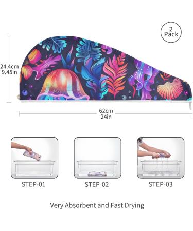 Purple Red Jellyfish Hair Towel 2 Pack - Super Absorbent Quick Dry Hair Turbans for Women & Girls | Perfect Hair Drying Solution - Buy Online on GoSupps.com