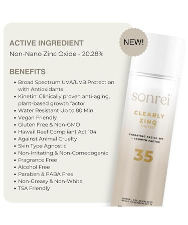 Sonrei Clearly Zinq Hydrating Tinted SPF 35 Sunscreen - Anti-Aging Mineral Gel & Primer | Broad Spectrum UV Protection Water-Resistant Vegan - 1.7 Fl oz - Buy Online on GoSupps.com