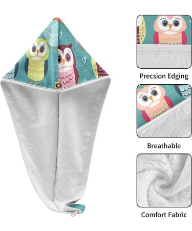 Cartoon Owl Hair Towel 2 Pack - Super Absorbent Quick Dry Hair Turbans for Women & Girls - Buy Online on GoSupps.com