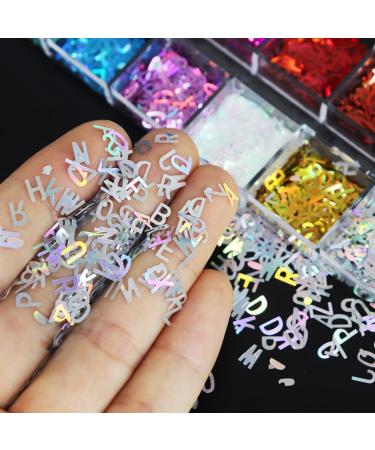 Gzmayuen Holographic Nail Art Stickers - 12 Color Glitter Alphabet Sequins Flakes for Stunning Nail Designs - Buy Online on GoSupps.com