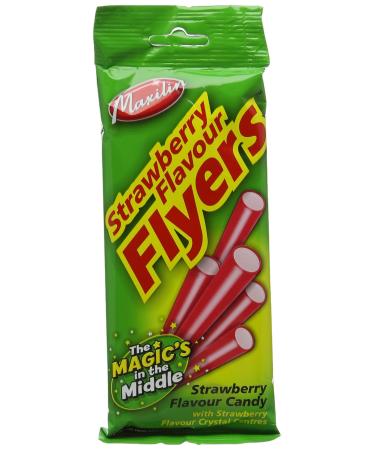 Maxilin Strawberry Liquorice Flyers - 90g Bag - Strawberry flavour candy with strawberry flavour crystal centres - Suitable for vegetarians & vegans