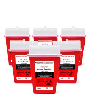 GlobalRoll Sharps Container 1 Quart 6 Pack Biohazard Needle Disposal Container Small Syringe Disposal Container Professional Sharps Disposal Container for Home and Travel Use