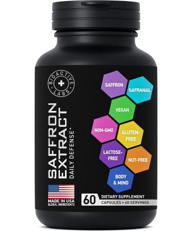 Premium Saffron Supplement Capsules - 88.5mg Safranal, Crocin, Crocetin, Kaempferol - Gluten-Free & Non-GMO - 60 Vegan Capsules - Buy Online on GoSupps.com