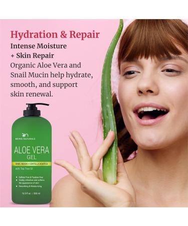 Being Naturals Aloe vera Gel - from 100% Pure Organic Aloe Infused with Snail Mucin/Centella Asiatica - Natural Raw Moisturizer for Face Body Hair. Perfect for Sunburn Acne Razor Bumps 16.9 fl oz - Buy Online on GoSupps.com