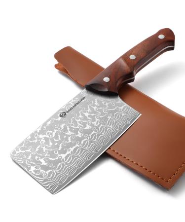 Drahcenader Damast hunting knife chef's knife Damast steel damask knife wooden handle outdoor with PU leather vagina outdoor camping handmade VG10