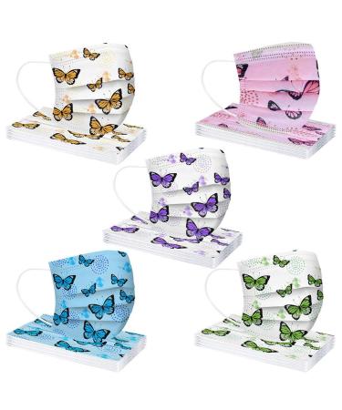 Amyglin 50 pieces disposable 3-layer non-woven fabric mouth-nose protection butterfly motif breathable multifunction cloth Neckuch Bandana for adults (50PC A03)