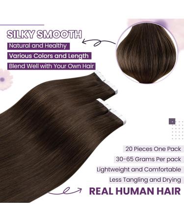 Laavoo Real Hair Tape Extensions #4 Dark Brown - 55cm 50g 20PCs - Invisible Brown Hair Extensions - Buy Online on GoSupps.com