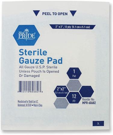 Medpride 2x2 Sterile Gauze Pads - 100-Pack, Individually Packed, 12-Ply Cotton, Highly Absorbent for Wound Care & First Aid - Buy Online on GoSupps.com