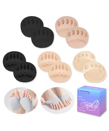 Keroius 5 Pairs Ball of Foot Cushions Pads Honeycomb Fabric Forefoot Pads for Metatarsal Pads No Show Women's Half Socks Pads Invisible Toe Topper Liner Socks Sponge Cushion (Package 2)